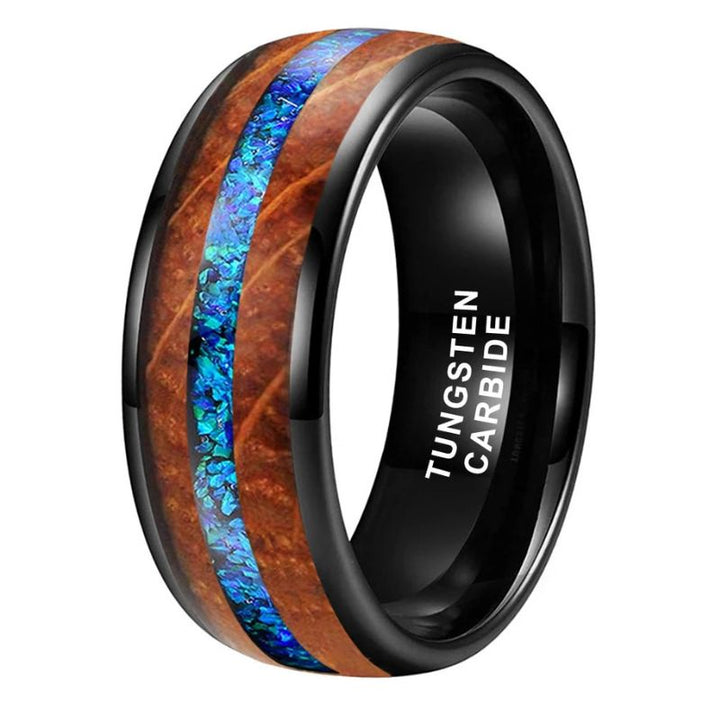 Black Tungsten Ring with Wood Inlay