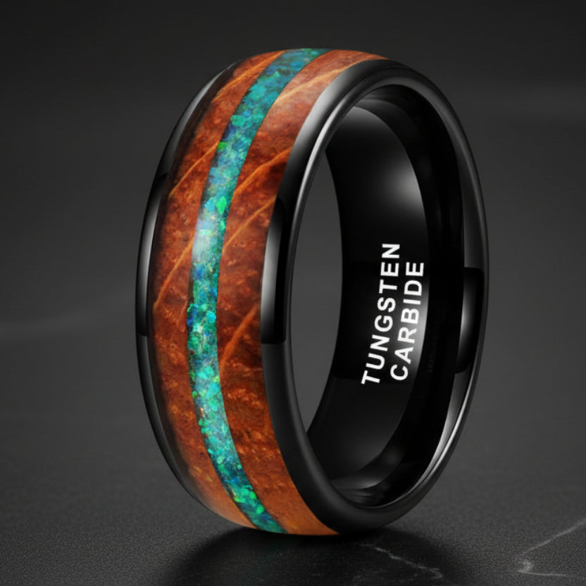 Black Tungsten Ring with Wood Inlay