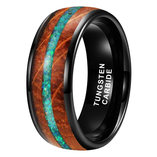 Black Tungsten Ring with Wood Inlay
