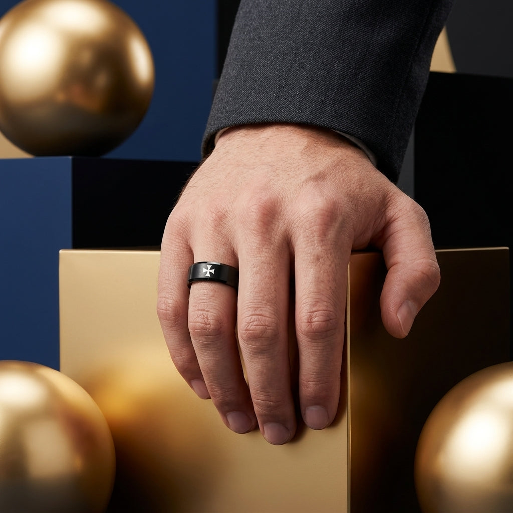Black Tungsten Ring with cross