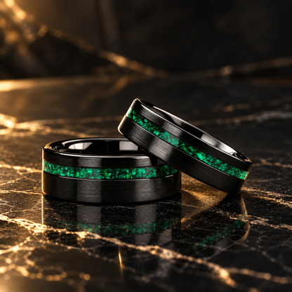 Tungsten Carbide Ring with Green Malachite Inlay