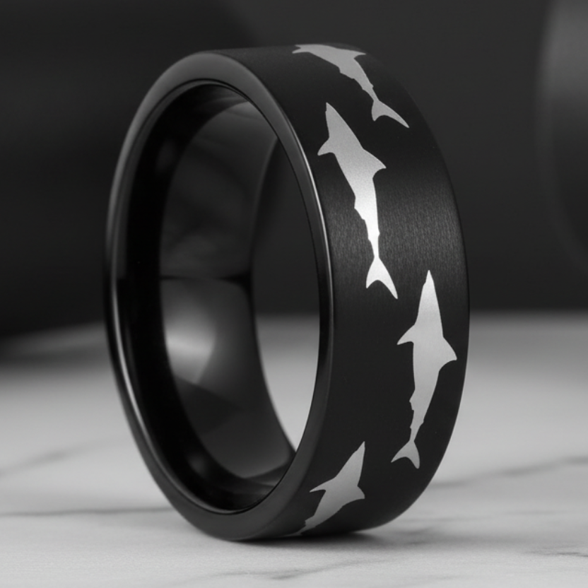 Black Tungsten Shark Ring – Bold Ocean-Inspired Design