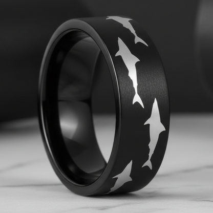 Black Tungsten Shark Ring – Bold Ocean-Inspired Design