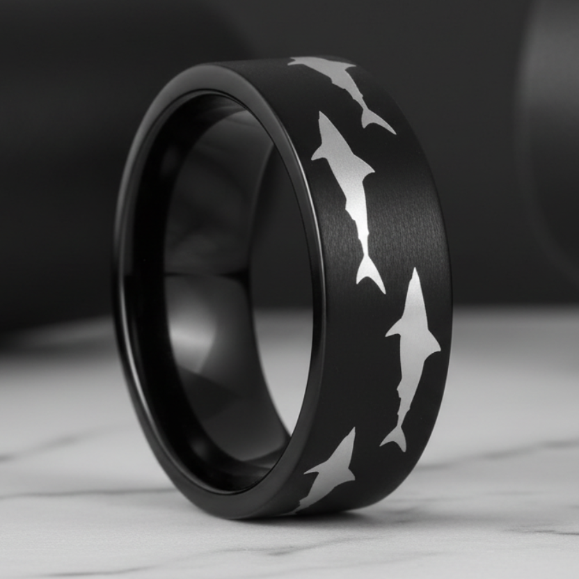 Black Tungsten Shark Ring – Bold Ocean-Inspired Design