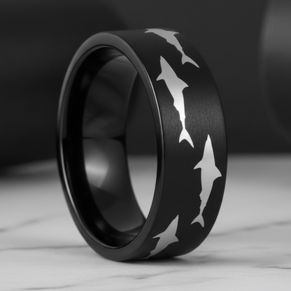 Black Tungsten Shark Ring – Bold Ocean-Inspired Design