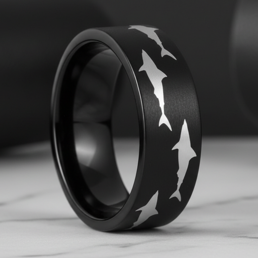 Black Tungsten Shark Ring – Bold Ocean-Inspired Design