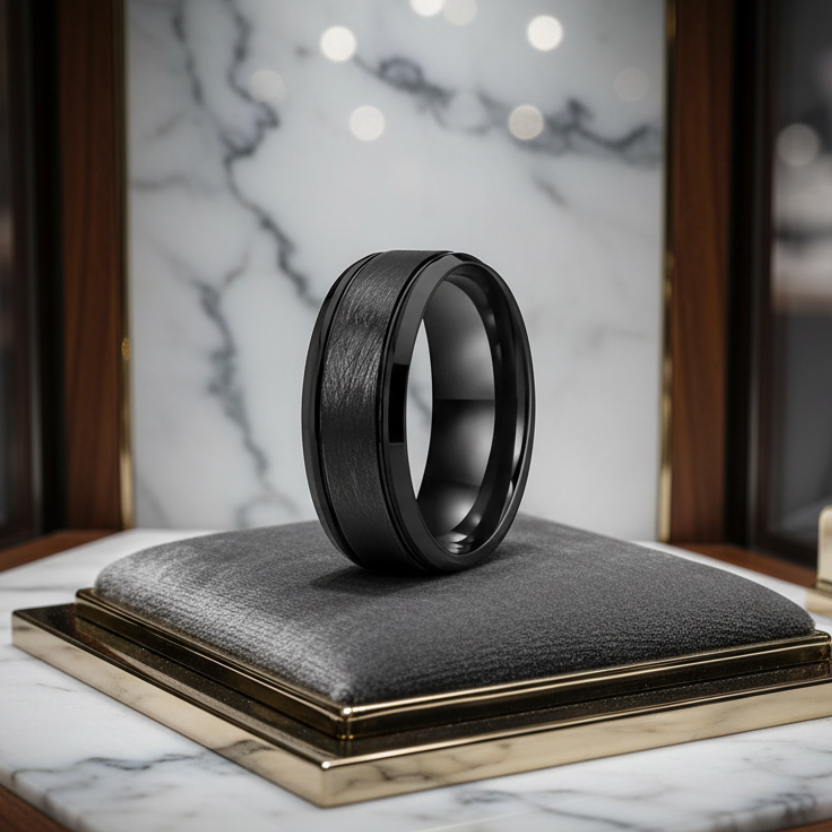 Satin Black Tungsten Wedding Band