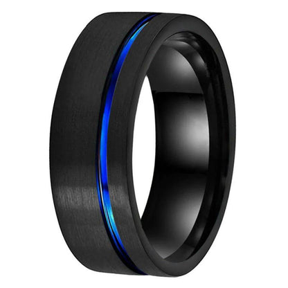 Black_Tungsten_Wedding_Band_with_Blue_Offset_Groove