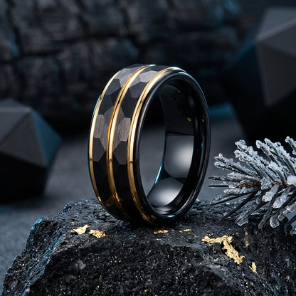 Black Tungsten Wedding Band with Gold Groove