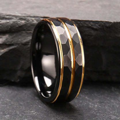 Black Tungsten Wedding Band with Gold Groove