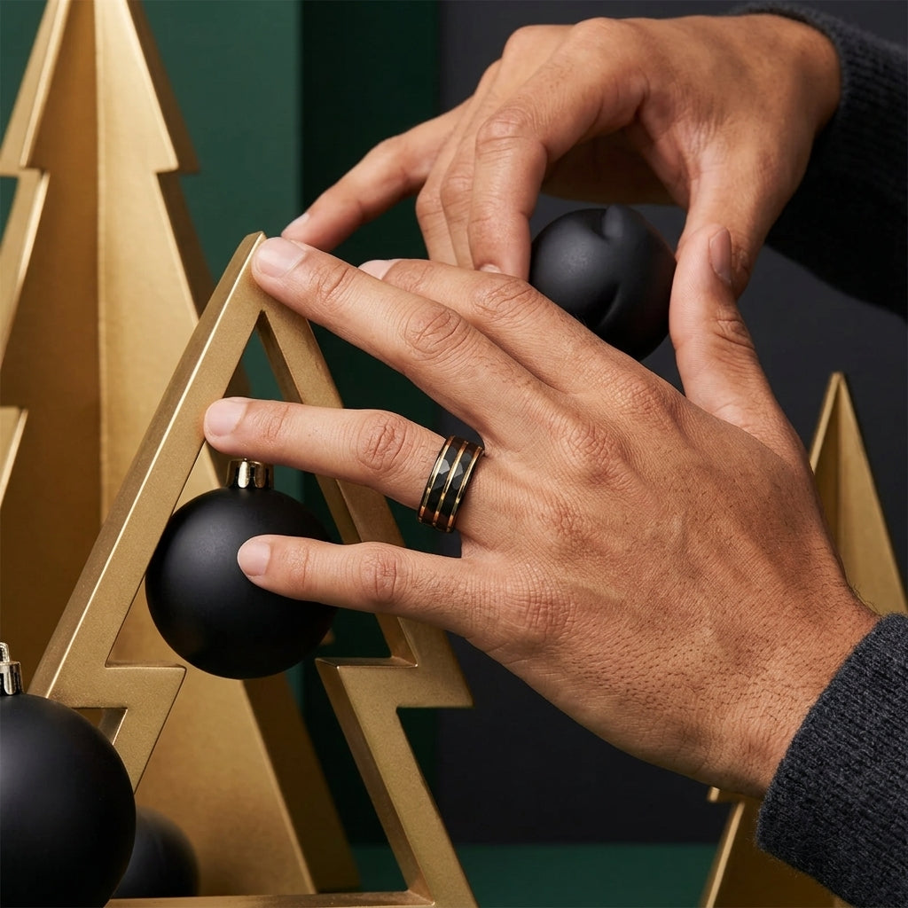 Black Tungsten Wedding Band with Gold Groove