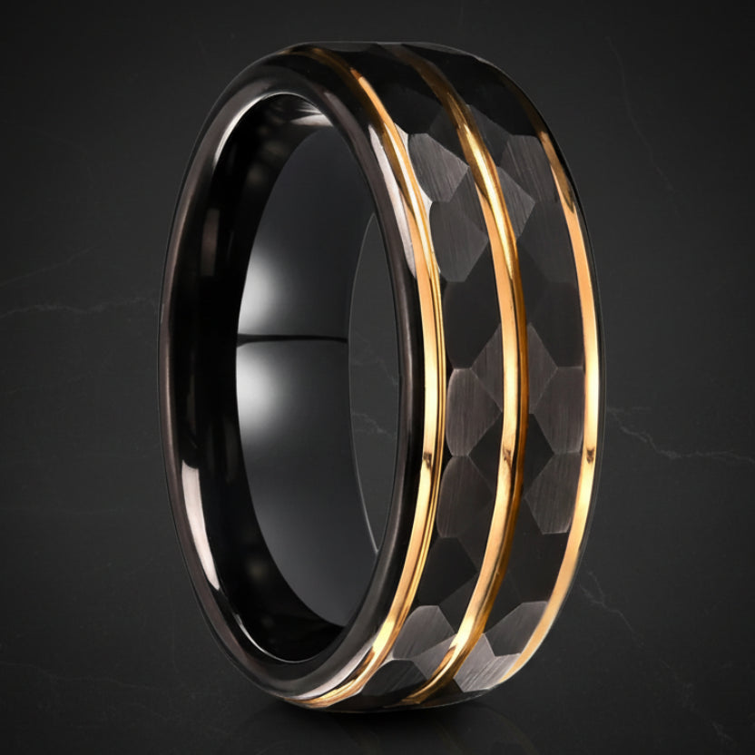 Black Tungsten Wedding Band with Gold Groove