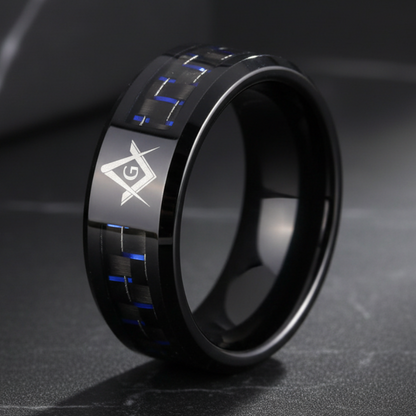 Black Tungsten With Fiber Masonic Ring