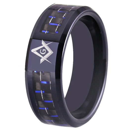 Black Tungsten With Fiber Masonic Ring