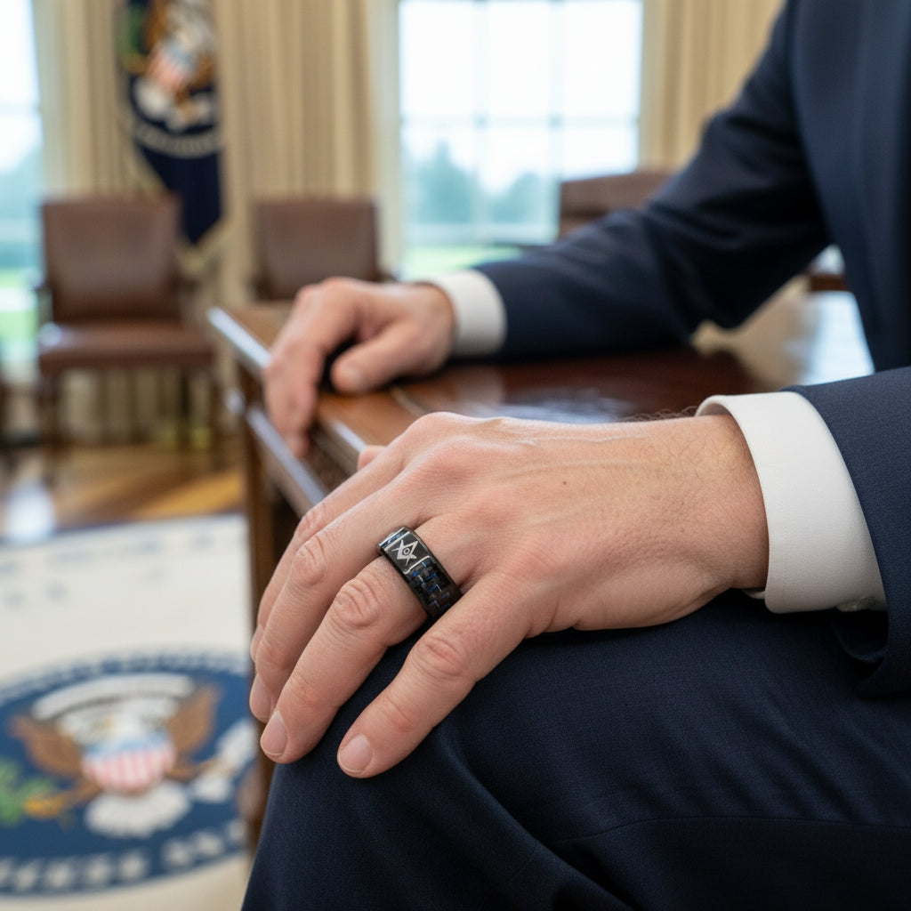 Black Tungsten With Fiber Masonic Ring