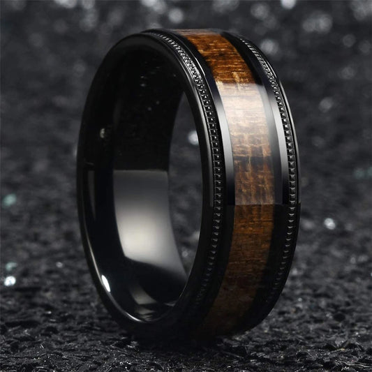 Black Tungsten Wood Ring