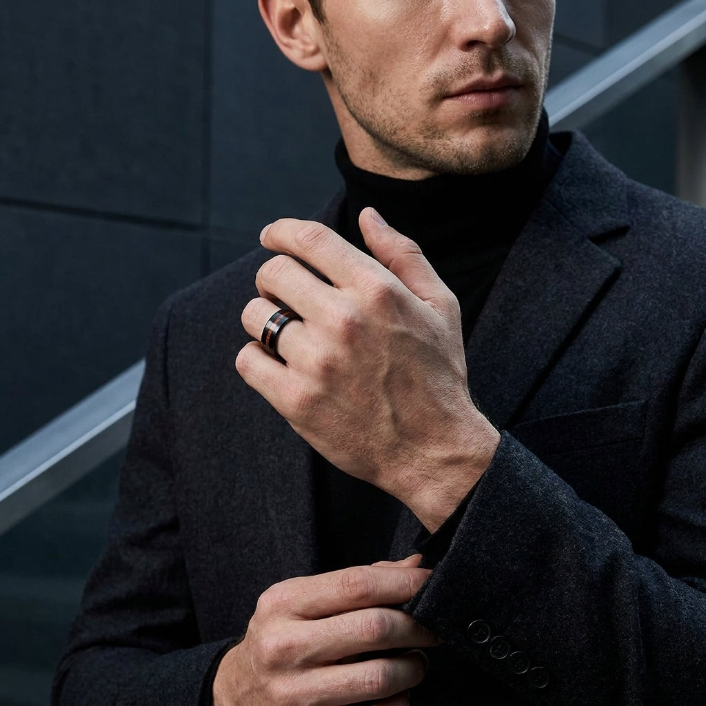 Black Tungsten Wood Ring