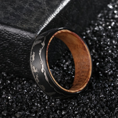 8mm Black Tungsten Wood Ring with Laser Forest Inlay
