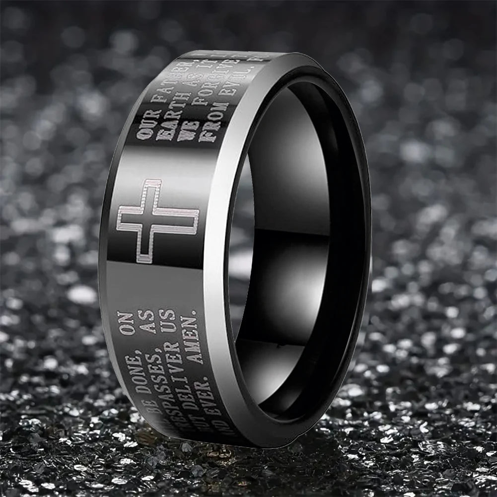 Black Tungsten Cross Ring