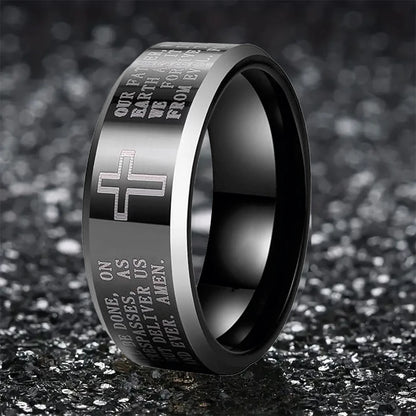 Black Tungsten Cross Ring