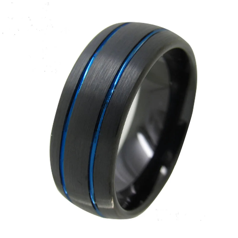 Black With Golden Grooves Tungsten Ring