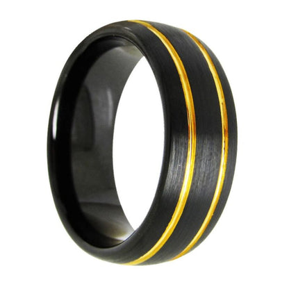 Black With Golden Grooves Tungsten Ring