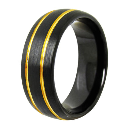 Black With Golden Grooves Tungsten Ring