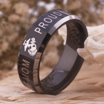 Black With Shiny Bevel Tungsten Ring