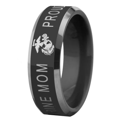 Black With Shiny Bevel Tungsten Ring