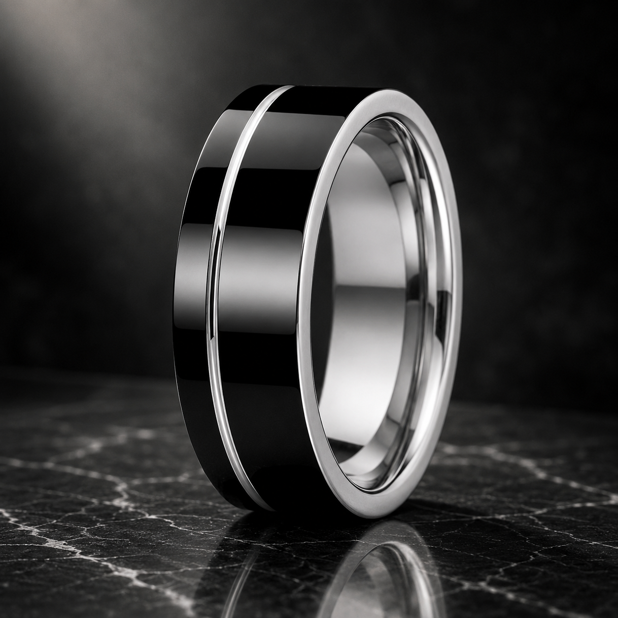 Black and Silver Tungsten Wedding Band