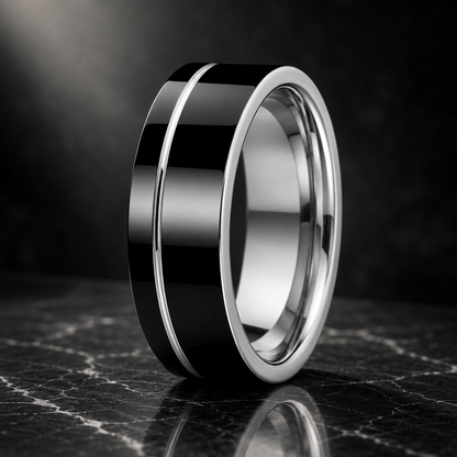 Black and Silver Tungsten Wedding Band