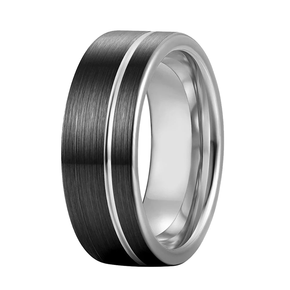 Black and Silver Tungsten Wedding Band