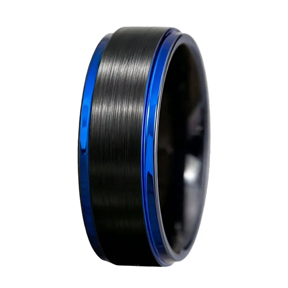 Black and Blue Tungsten Mens Ring