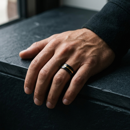 Black and Gold Tungsten Wedding Band