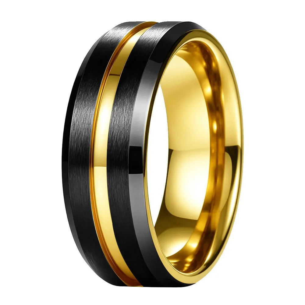 Black and Gold Tungsten Wedding Band