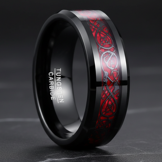 Black & Red Carbon Fiber Tungsten Ring