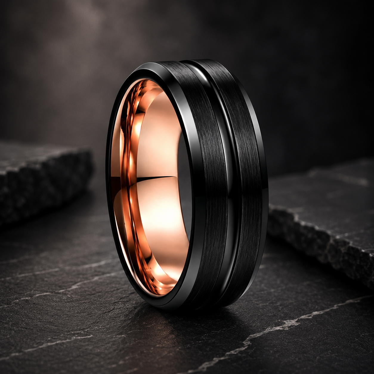 Black and Rose Gold Tungsten Ring
