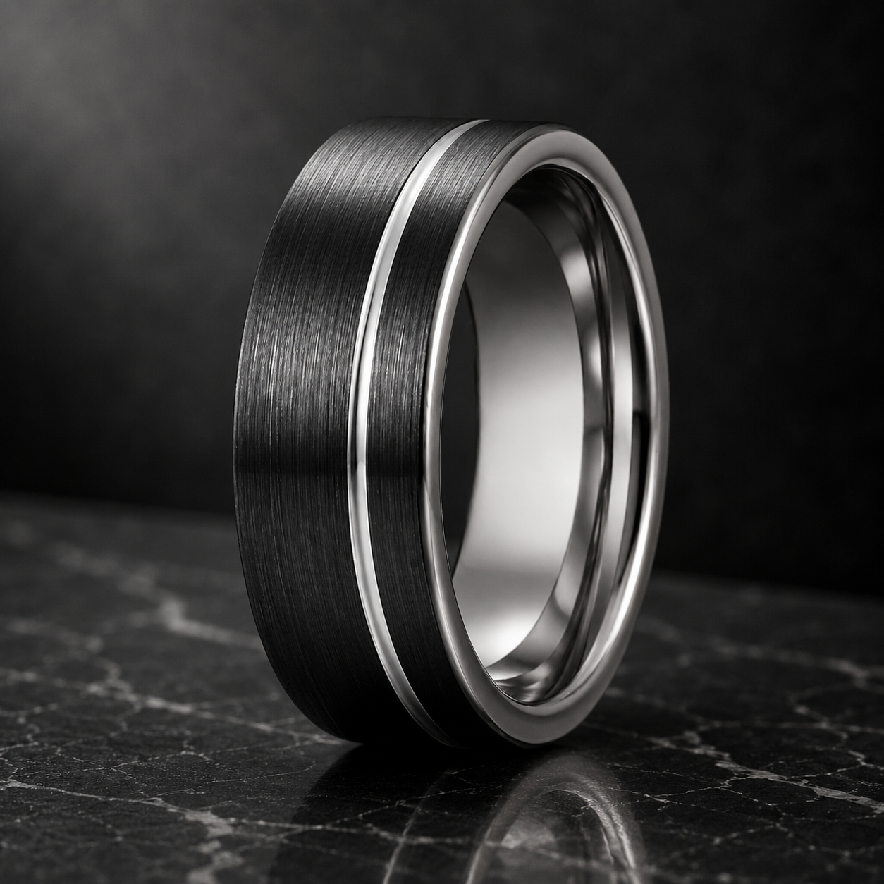 Black and Silver Tungsten Wedding Band