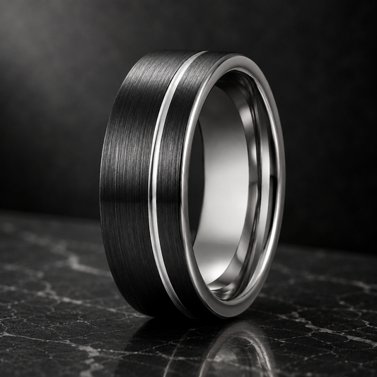 Black and Silver Tungsten Wedding Band