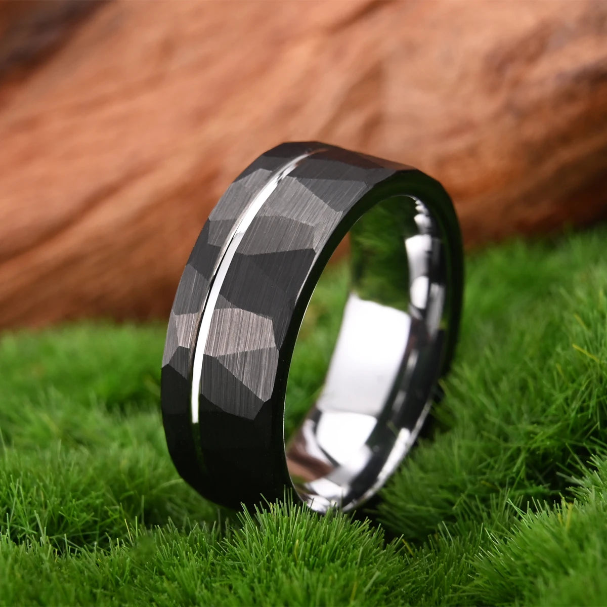 Black and silver tungsten ring