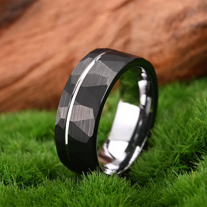Black and silver tungsten ring