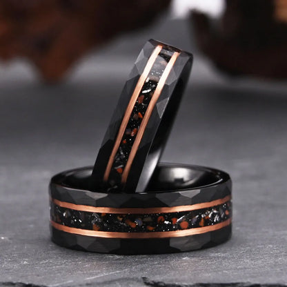 Black ring with a red and gold inlay