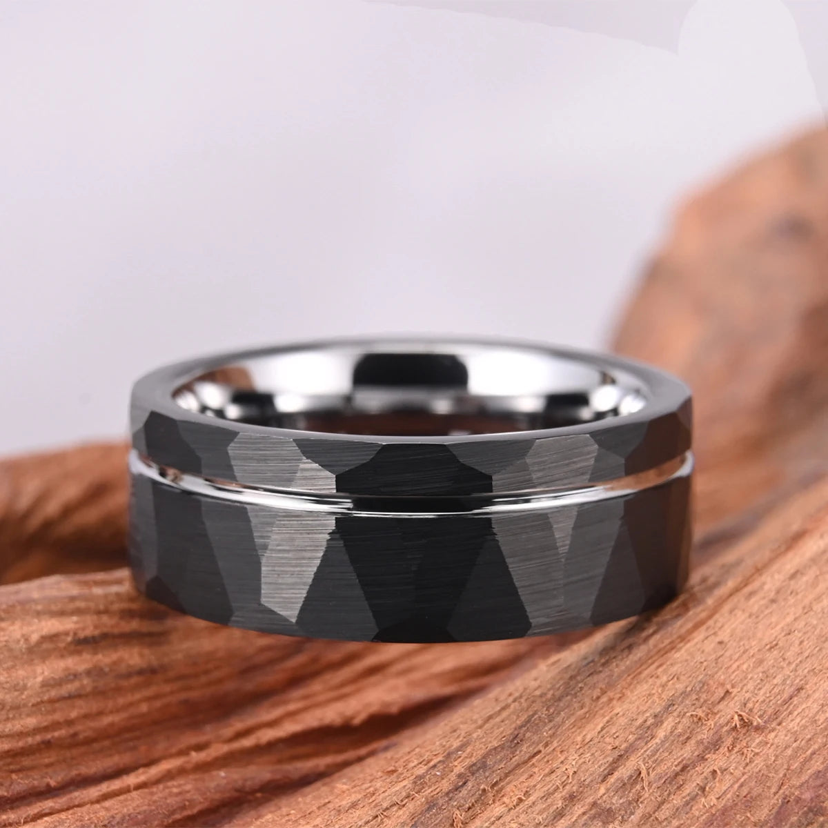Black and silver tungsten ring