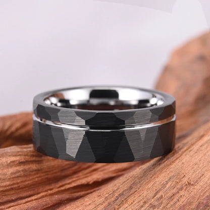 Black and silver tungsten ring