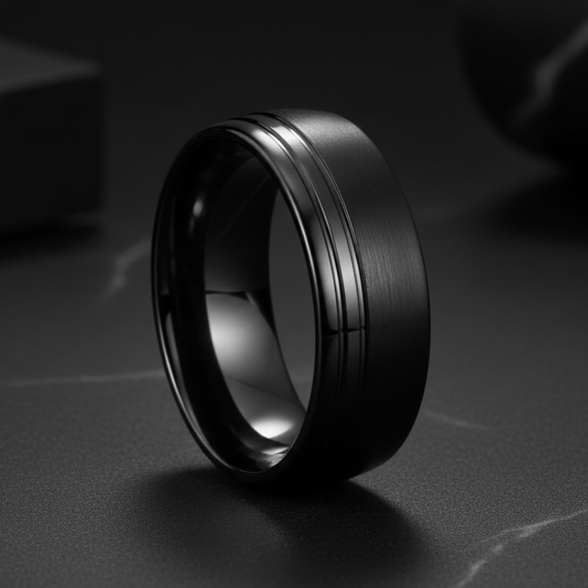 Black tungsten carbide ring with brushed finish 
