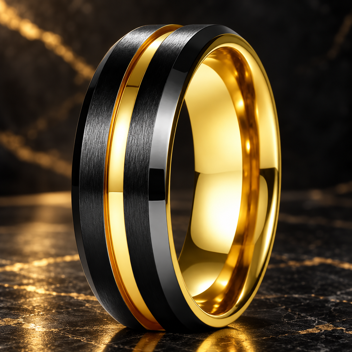 Black and Gold Tungsten Wedding Band