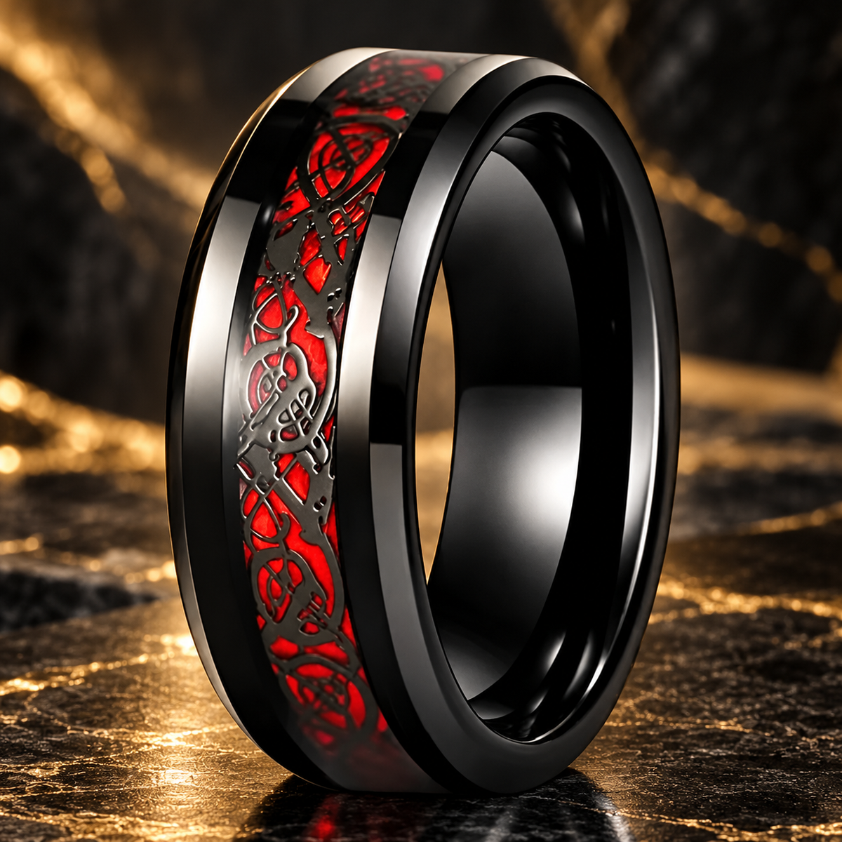  Celtic Dragon Tungsten Ring with Carbon Fiber Inlay