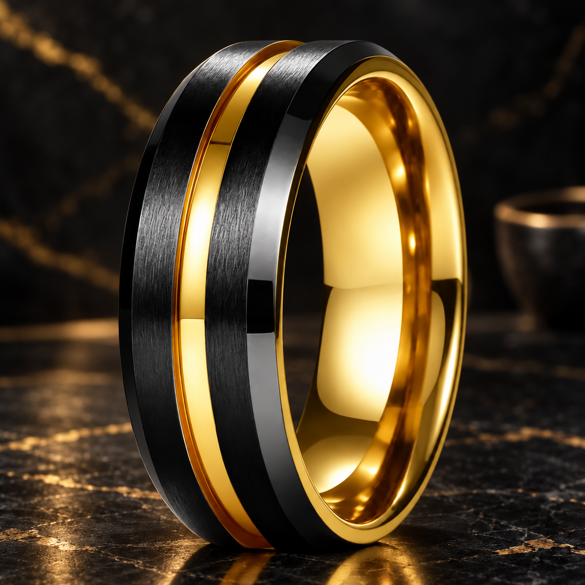 Black and Gold Tungsten ring for men