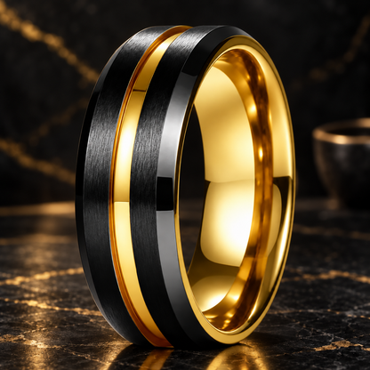 Black and Gold Tungsten ring for men