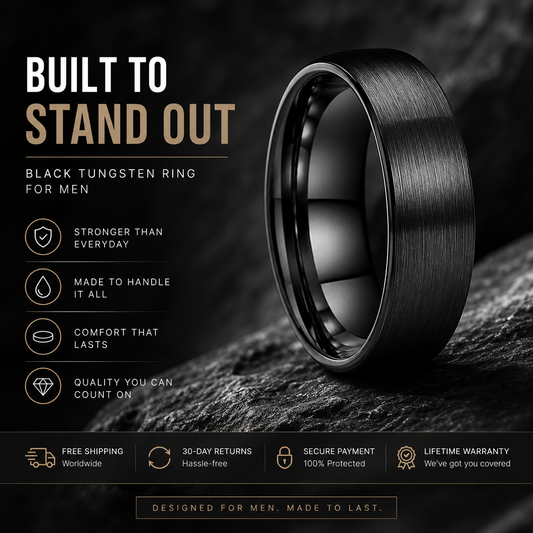 Black tungsten wedding band for men